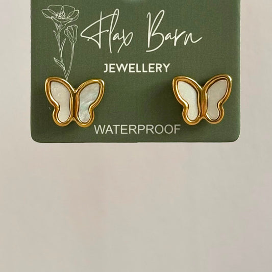 Tarnish Resistant Pearlescent Butterfly Studs