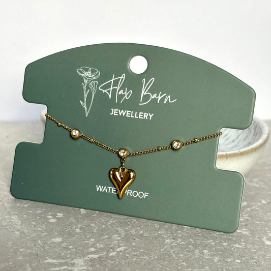 Tarnish Resistant Puffed Heart Drop Bracelet