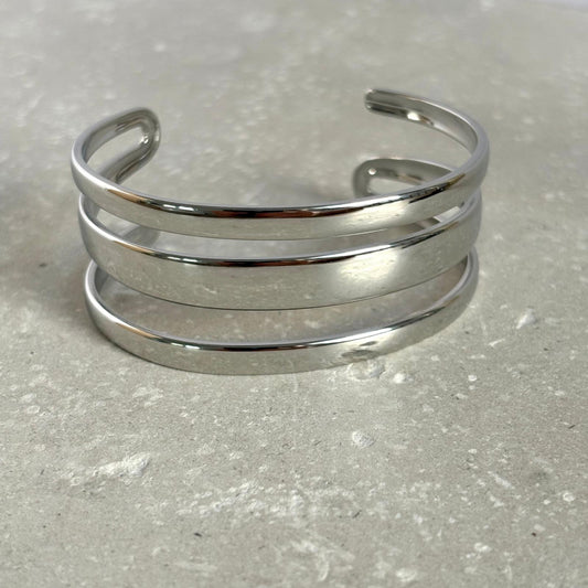 Tarnish Resistant Three Band Cuff Bangle