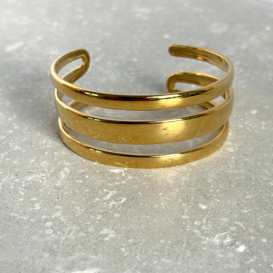 Tarnish Resistant Three Band Cuff Bangle