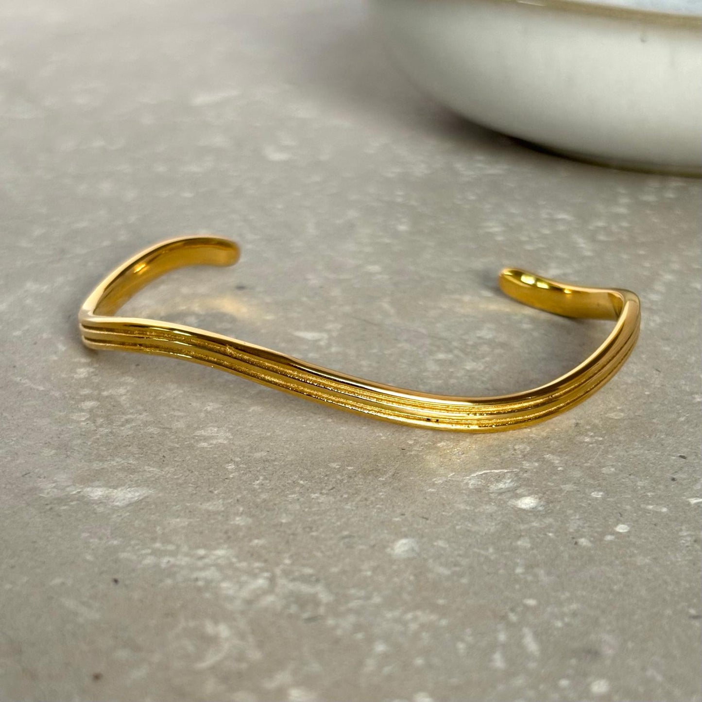 Tarnish Resistant Lined Ripple Open Bangle