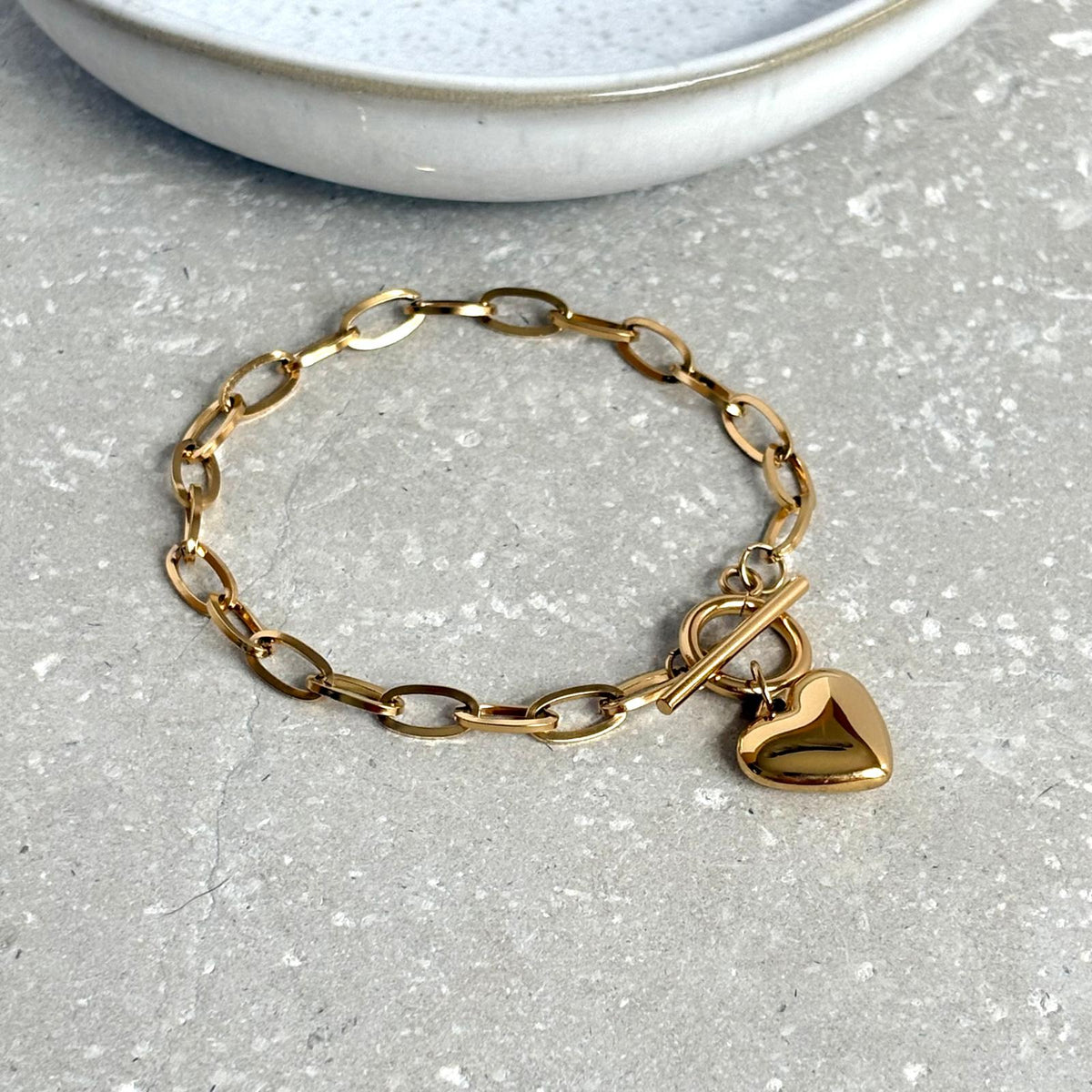 Tarnish Resistant Heart Toggle Clasp Bracelet