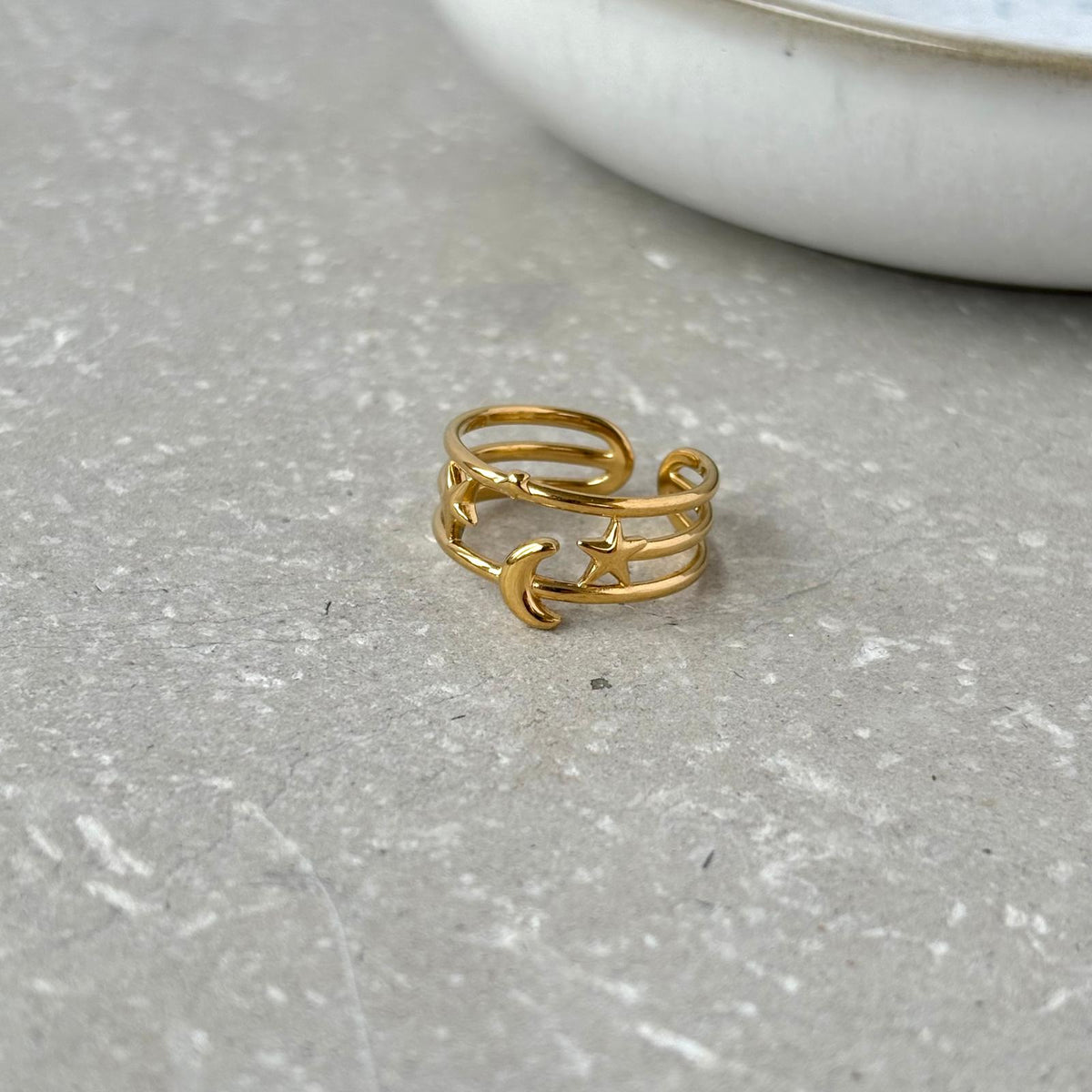 Tarnish Resistant Moon and Star Triple Band Ring
