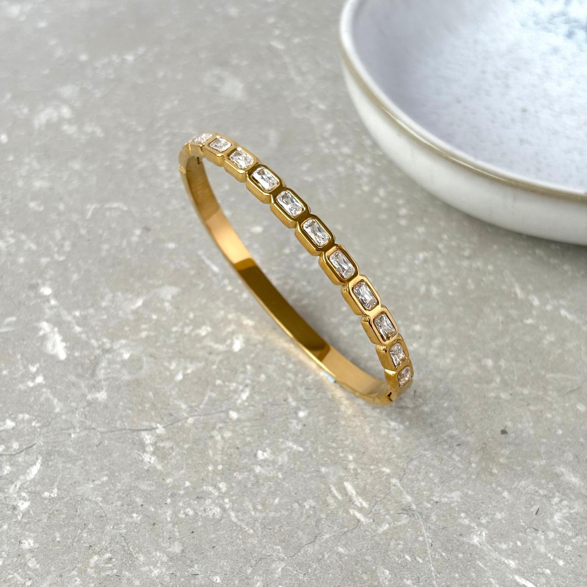 Tarnish Resistant Oblong Zirconia Hinged Bangle