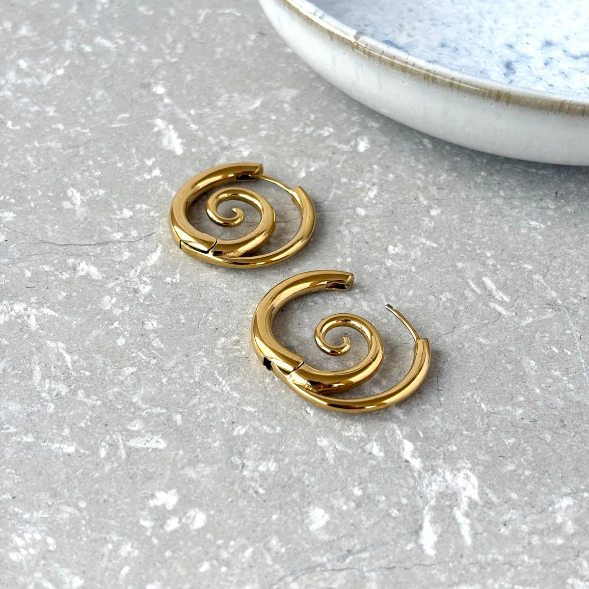 Tarnish Resistant Bold Spiral Hoop Huggies