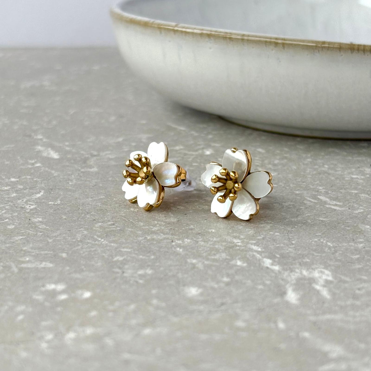 Tarnish Resistant Pearlescent Blossom Studs