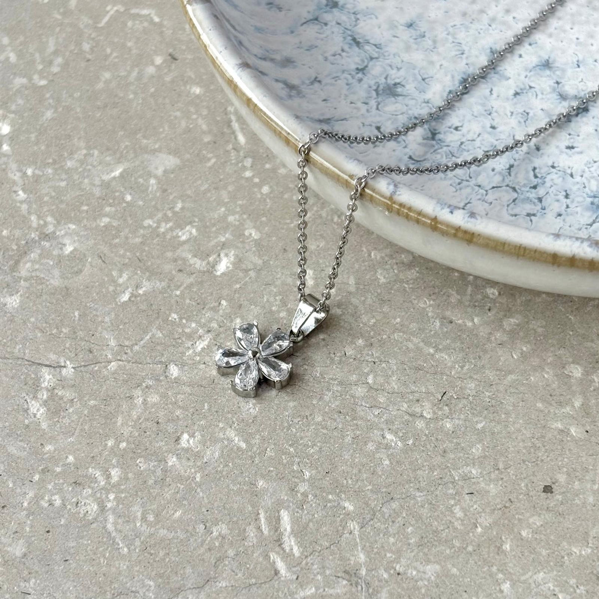 Tarnish Resistant Zirconia Flower Necklace