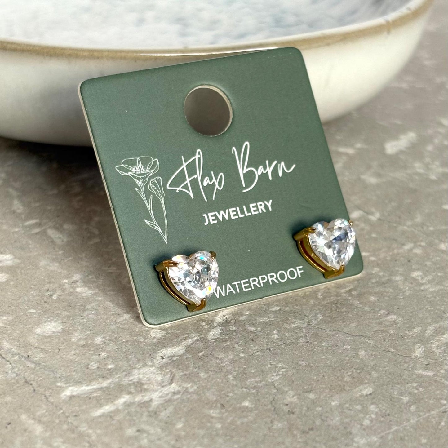 Tarnish Resistant Heart Zirconia Studs