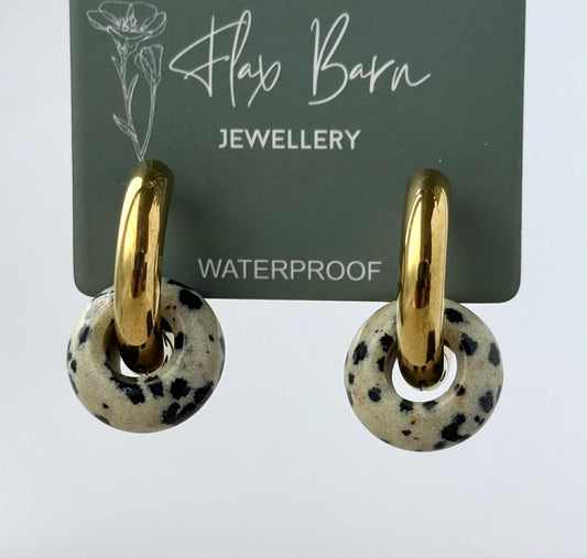 Tarnish Resistant Stone Circle Huggies