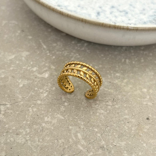 Tarnish Resistant Fern Band Open Ring