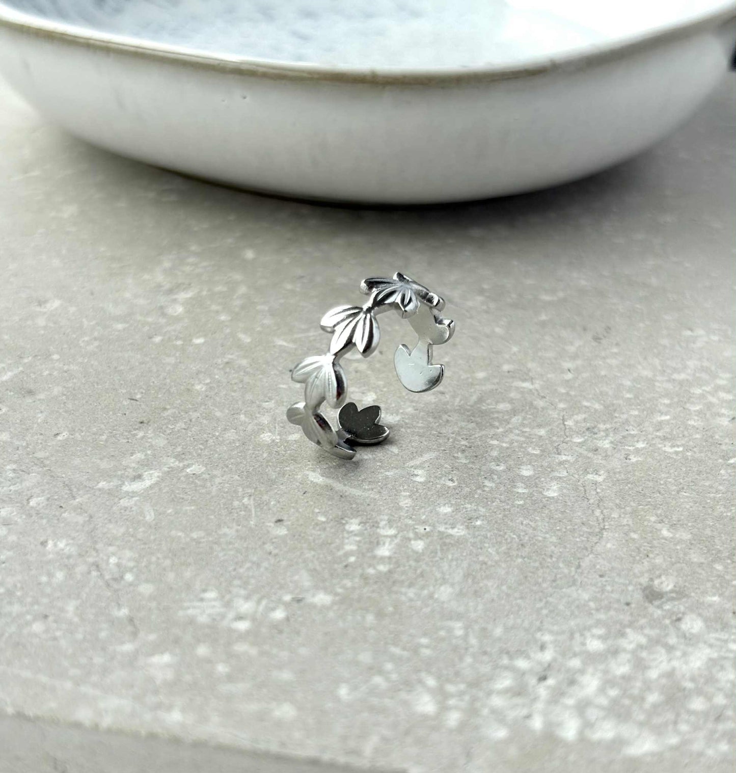 Tarnish Resistant Leaf Open Ring