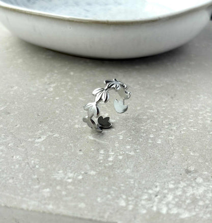 Tarnish Resistant Leaf Open Ring