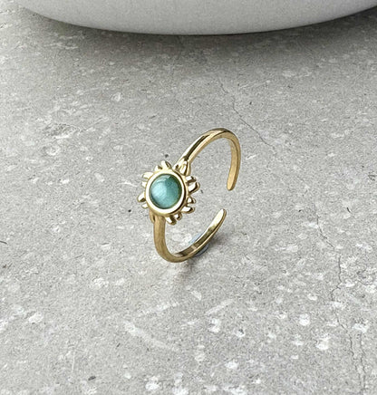 Tarnish Resistant Blue Burst Open Ring