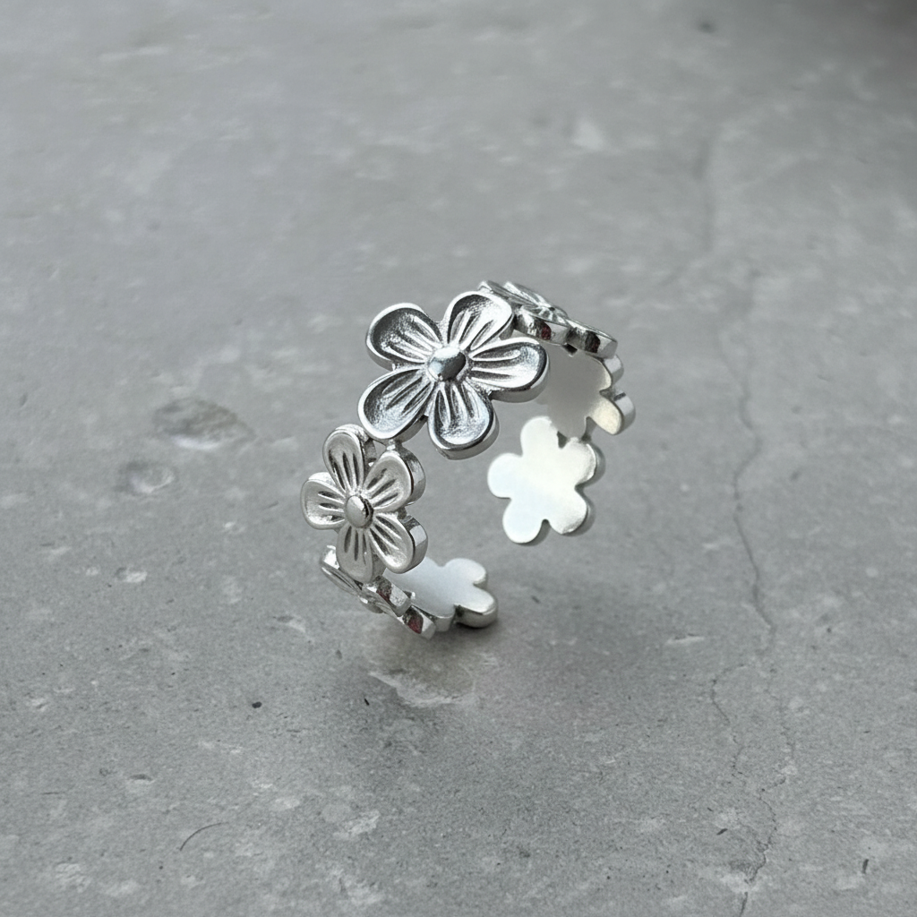 Tarnish Resistant Floral Open Ring